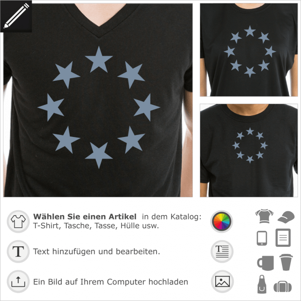 Sterne Kreis Design für T-Shirt Druck. Gestalte ein T-Shirt Stars und USA.