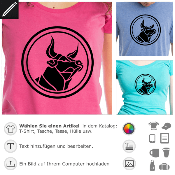 Stier Sternzeichen personalisierbares Design für T-Shirt Druck. Gestalte dein Tierkreis T-Shirt online.
