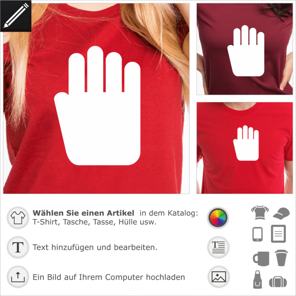 Stop Hand Pikto, 1 Farbe personalisierbarer Hand Piktogramm für T-Shirt Druck.
