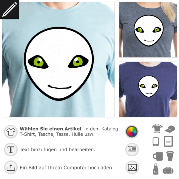 Alien 3 Farben Design für T-Shirt Druck. Gestalte ein Außerirdische T-Shirt.
