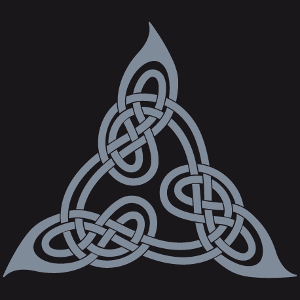 Keltisches Dreiecksdesign nach Lindisfarnes Buch, mit ineinander verschlungenen Schlaufen.