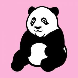 Panda-T-Shirt. Schwarz-Weiß-Panda gezeichnet mit flachen Tönen und dicken Konturen.  Ein Kawaii-Design und wilde Tiere, die online angepasst werden kö