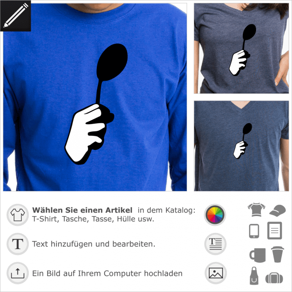 there is no spoon personalisierbares Design fr T-Shirt Druck. Faust und Lffel Illustration in Bezug auf Matrix.