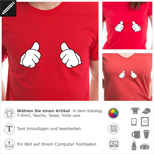 Daumen Hoch, Mickey Handschuhe Design für T-Shirt und Accessoire Druck. Cool Story, Fantastic, Thumbs up Bro!