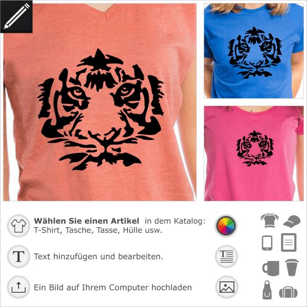Stilisierter Tiger. 1 Farbe Design für T-Shirt Druck. Gestalte einen Artikel mit diesem Tiger Design.