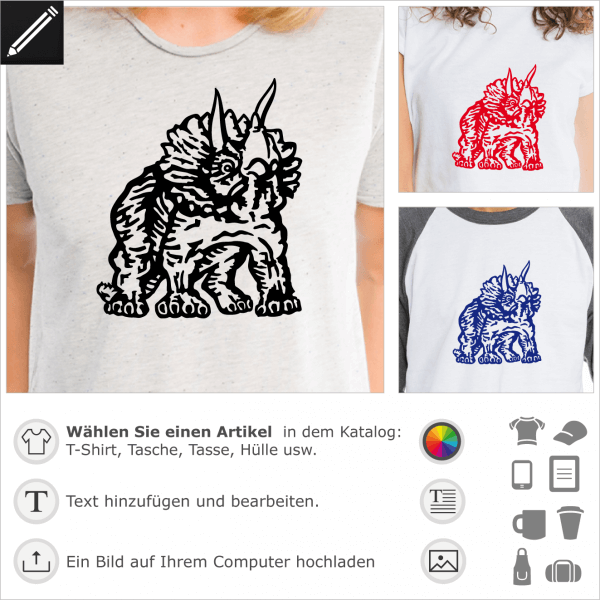 Triceratops T-Shirt. Triceratops, ein Dinosaurier-Design zum Anpassen und Drucken online.