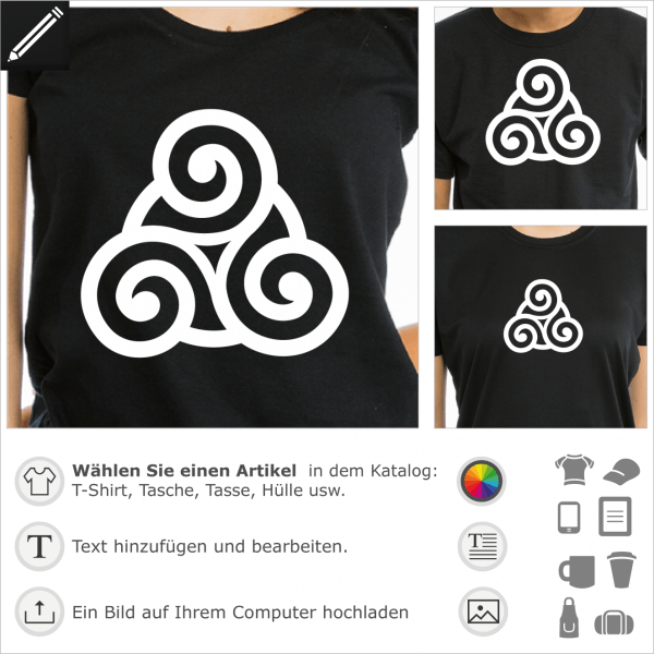 Anpassbare Triskele mit einem Kreis in der Mitte. Keltisches Design mit Serife für T-Shirt Druck.