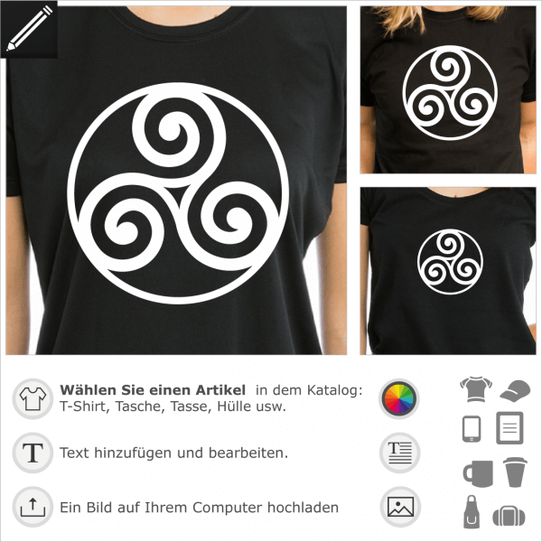 Eingekreiste Keltische Triskele, personalisierbarer Triskelion und Kreis für T-Shirt Druck.