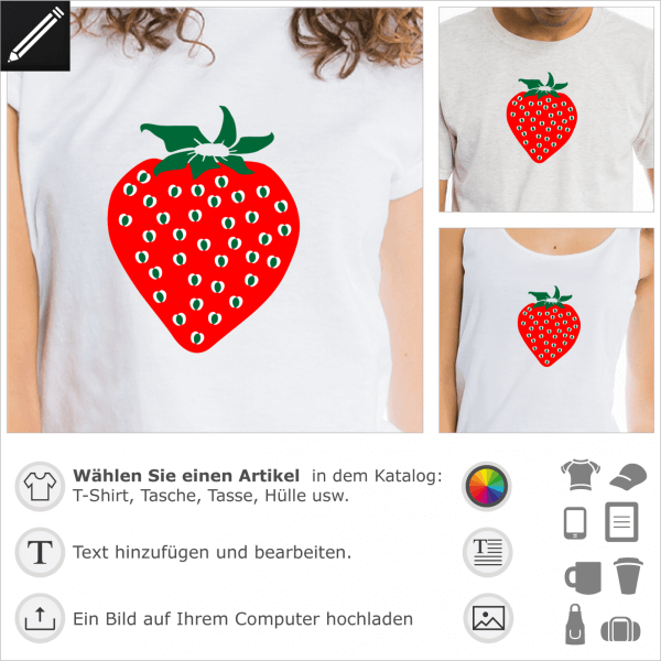 Erdbeere personalisiserbares Design, 3 Farben Motiv für T-Shirt Druck.