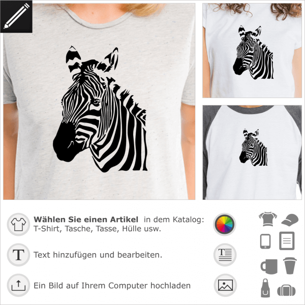 Zebra anpassbares Design mit Streifen, gestalte ein T-Shirt Zebra.