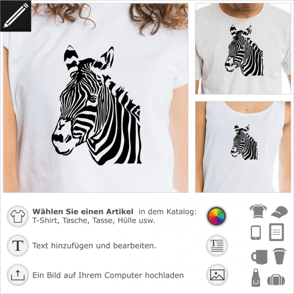 Zebra anpassbares Design mit einer weissen Nase. Gestalte ein T-Shirt Zebra.