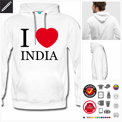 Mnner I love India Sweatshirt gestalten, Druck ab 1 Stuck