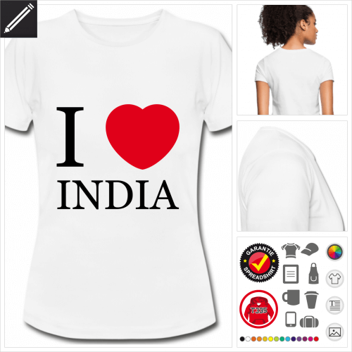 weisses I love India T-Shirt gestalten, Druck ab 1 Stuck
