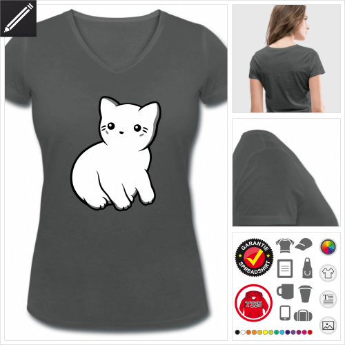 basic Kawaii Katze T-Shirt selbst gestalten. Online Druckerei