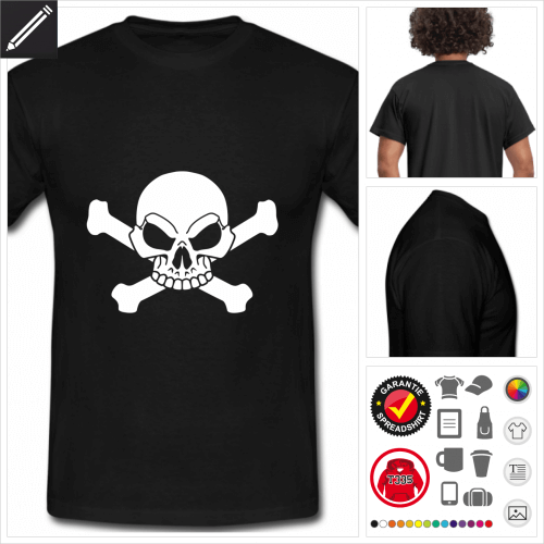 schwarzes Totenkopf und Kreuzknochen T-Shirt gestalten, Druck ab 1 Stuck
