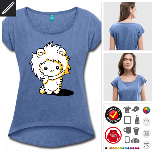 blaues Kätzchen Löwe T-Shirt online Druckerei, höhe Qualität