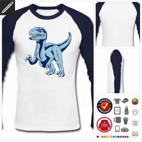 Farbiges Velociraptor Langarmshirt online Druckerei, höhe Qualität