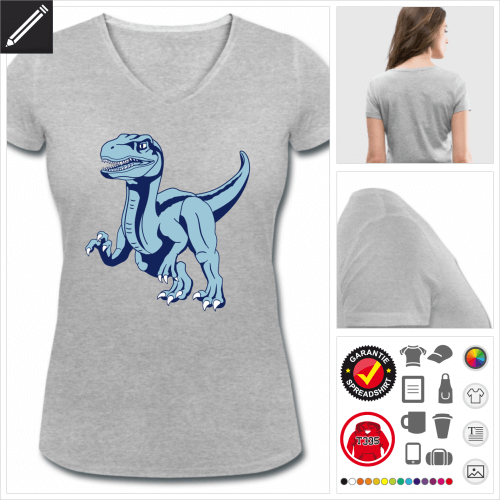 Frauen Dinosaurier Velociraptor T-Shirt selbst gestalten. Online Druckerei