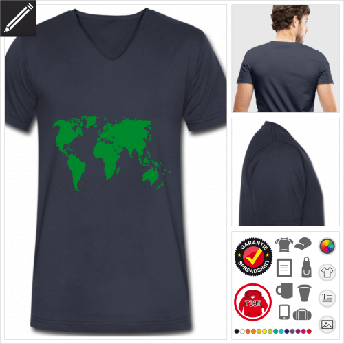 blaues Weltkarte T-Shirt online Druckerei, höhe Qualität