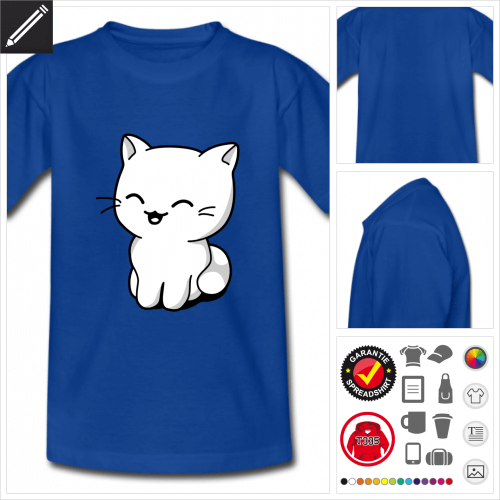 blaues Kätzchen T-Shirt gestalten, Druck ab 1 Stuck