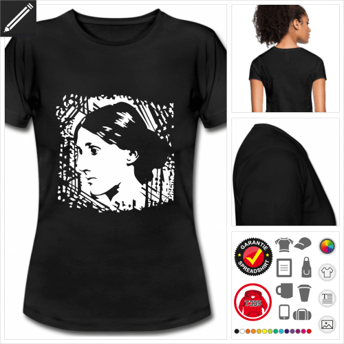 schwarzes Virginia Woolf T-Shirt selbst gestalten. Online Druckerei