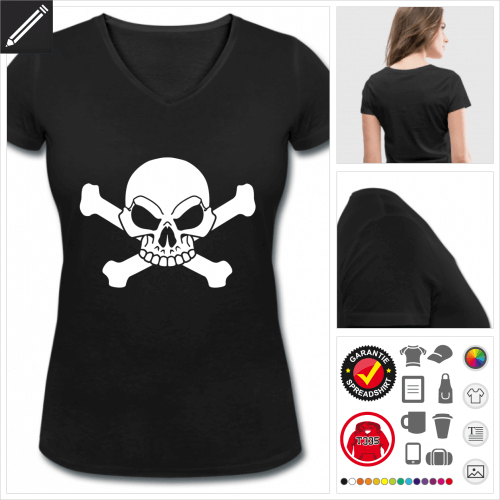 Frauen Piraten Schädel T-Shirt online Druckerei, höhe Qualität