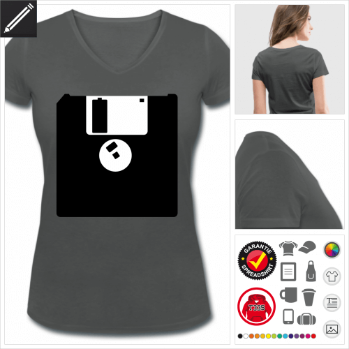 graues Diskette T-Shirt online Druckerei, höhe Qualität