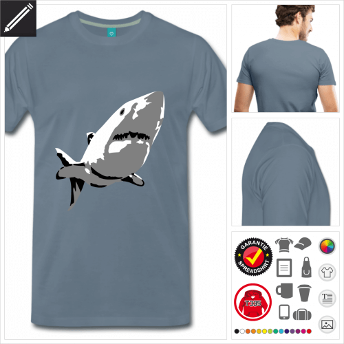 Weißer Hai T-Shirt basic selbst gestalten. Druck ab 1 Stuck
