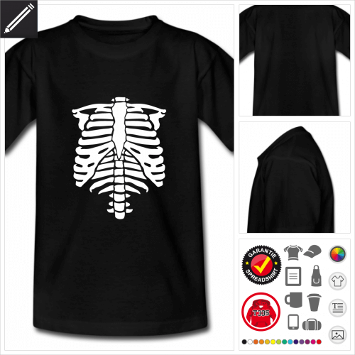 Teenager schwarzes Halloween Skelett T-Shirt gestalten, Druck ab 1 Stuck