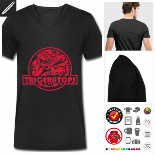 schwarzes Triceratops Logo T-Shirt selbst gestalten. Druck ab 1 Stuck