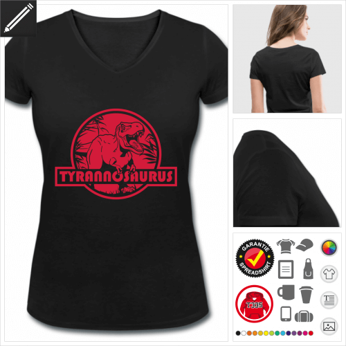 V-Ausschnitt Tyrannosaurus T-Shirt online Druckerei, höhe Qualität
