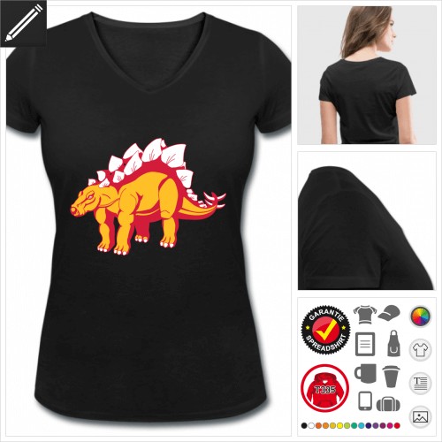 V-Ausschnitt Stegosaurus T-Shirt selbst gestalten. Online Druckerei