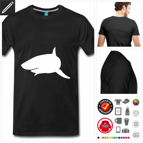 basic Weißer Hai T-Shirt gestalten, Druck ab 1 Stuck