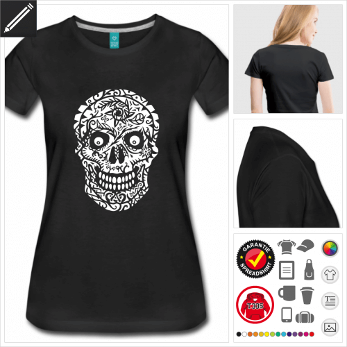 Frauen Mexikanischer Totenkopf T-Shirt selbst gestalten. Druck ab 1 Stuck