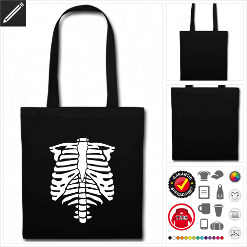 schwarze Halloween Skelett Stofftasche online zu gestalten