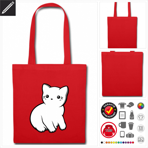 Kawaii Katze Stofftasche mit Griffen online zu gestalten