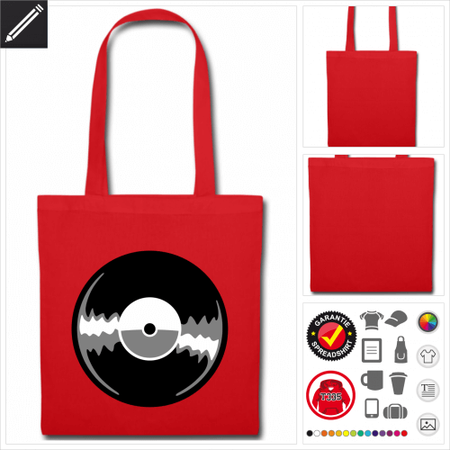 rote Schallplatte Stofftasche selbst gestalten. Online Druckerei