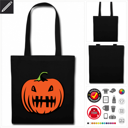 schwarze Halloween Stofftasche selbst gestalten. Online Druckerei