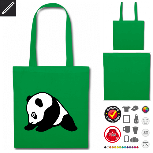 grüner Panda Stoffbeutel selbst gestalten